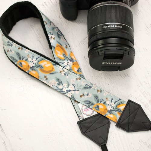 Set- Camera shops Strap // Camera Bag // Lens Cap Strap - Lemons, Blossoms, & Bees