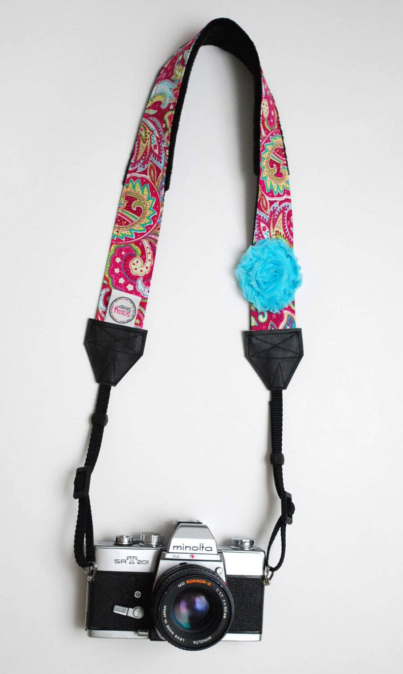 Download Paisley Punch Blue Flower Ready To Ship Pink Camera Strap Camera Bags Cases Bags Purses