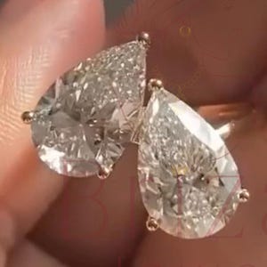 Toi et Moi Moissanite Engagement Ring: Double Pear Cut, Adjustable Band