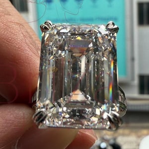 Oversized Emerald Cut Moissanite Ring: Baguette Accent, Bold Cocktail Jewelry