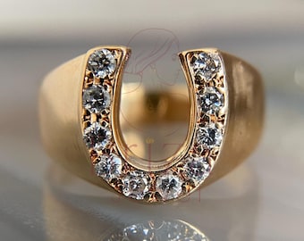 Gold Horseshoe Ring: Lab-Grown Diamond Lucky Statement Ring