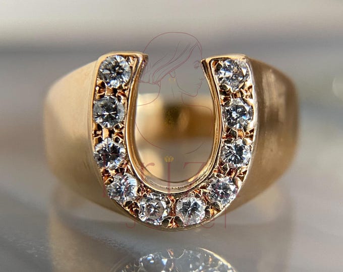 Featured listing image: Gold Horseshoe Ring: Lab-Grown Diamond Lucky Statement Ring