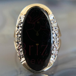 Black Onyx Gold Cocktail Ring: Diamond Accents, Statement Jewelry