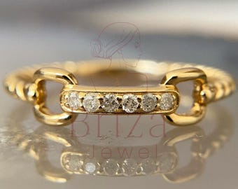 Gold Chain Link Diamond Ring: Dainty Stacking Band, Modern Fine Jewelry