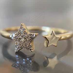 Diamond Star Open Ring – Gold Adjustable Star Ring, Minimalist Celestial Jewelry, Dainty Stacking Ring, Trending Gift for Women