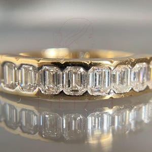 Emerald Cut Lab Diamond Eternity Band: Gold Wedding Anniversary Ring