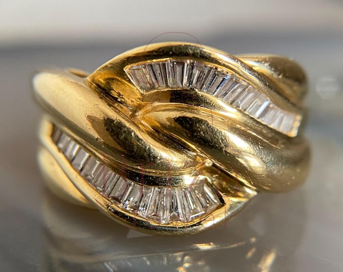 Featured listing image: Vintage 80s Gold Dome Ring: Baguette Lab Diamond Cocktail Band