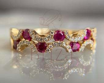 Vintage Ruby Diamond 14k Gold Ring: Anniversary Band