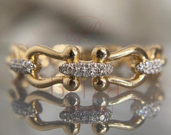 Gold Chain Link Ring: Dainty Lab Diamond Band