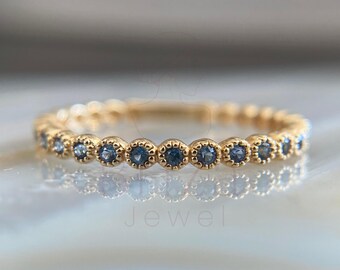 Dainty 18K Gold Blue Sapphire Eternity Ring - September Birthstone