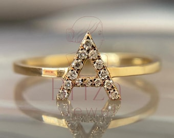 Personalized Moissanite Initial Ring: Gold Alphabet Stackable Jewelry