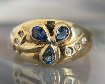 Vintage Floral Sapphire Diamond Ring: Gold Cocktail Jewelry