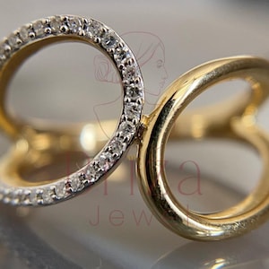 Open Gold Double Band Ring: Lab Diamond Pave, Adjustable