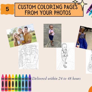 Custom Coloring Book from Your Photos – 5 Page Printable Bundle – Personalized Line Art – Digital Download