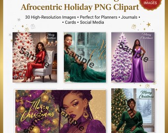 Afrocentric Black Women Christmas Clipart – PNG Bundle (Instant Download)