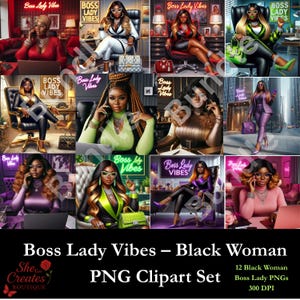 Black Woman Boss Lady PNG Bundle – 12 Afrocentric Businesswoman Clipart | Black Girl Power Clipart | Instant Digital Download