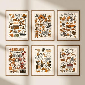 Zestaw grafik ściennych Uniwersytetu Stanowego Oklahomy: Wydruki drużyny OSU Cowboys (pobranie cyfrowe 8x10)