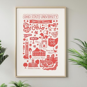 Ohio State Buckeyes Doodle Art Print: OSU Scarlet Wall Decor (Digital Download