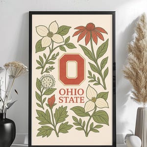 Ohio State Floral Block “O” – Buckeyes Botanical Monogram Print (8x10 & 18x24 Digital Download)