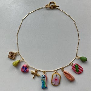 Summer Charm Necklace  | Handmade Polymer Clay & Steel Charms on Gold Chain