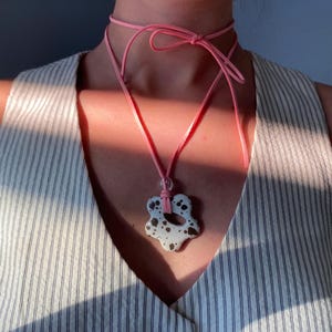 Y2K Necklace | Fairy Necklace | Abstract Speckled Clay Pendant Necklace | Pink Suede Cord | Handmade Adjustable Choker or Long Necklace