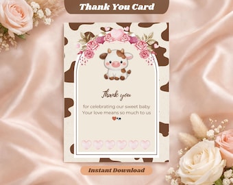 Baby Shower Thank You Card Template | Editable Canva Thank You Card | Blush Pink Baby Shower | Printable Thank You Card | Instant Download