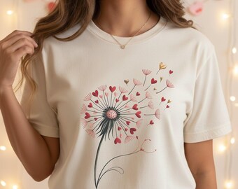 Valentine Heart Flower Shirt | Comfort Colors 1717 | Love Dandelion Tee | Romantic Valentine Gift | Soft Unisex T-Shirt