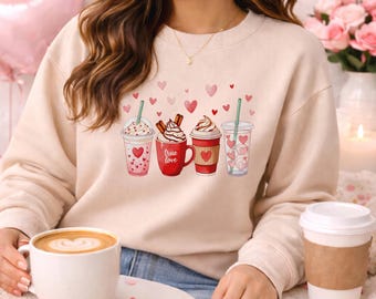 Valentine Coffee Sweatshirt, Cozy Gildan 18000 Crewneck, Cute Coffee Lover Gift, Romantic Cafe Sweatshirt for Women