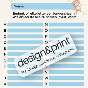 Cartes de noms imprimables avec alphabet – Cartes à remplir pour baby shower / ABC