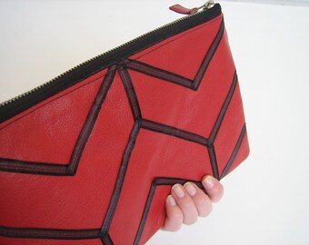 Rote Leder iPad Hülle/Chevron Clutch