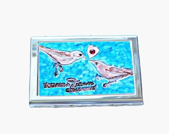 Wallet, Metal Card Case & Wallet, Blue Birds Wallet and Credit Card Case
