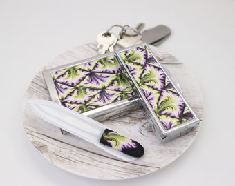 Wallet & Manicure Set, Wallet, Crystal Nail File, Pill Box, Purple Green Design