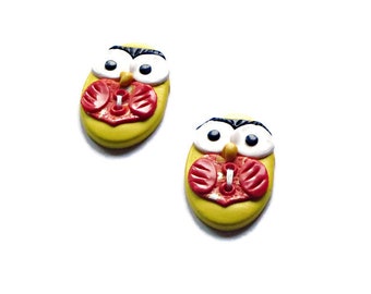 Yellow Oval Buttons, Owl Buttons, Buttons, Large Buttons