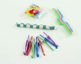 Crochet Hook Set, Interchangeable Crochet Hooks, Blue & White Checkered  Crochet Set