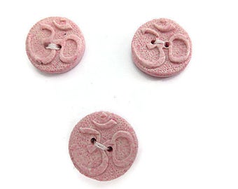 Pink Granite OM Buttons, 3 Small Pink OM Buttons, Small Pink Yoga Buttons