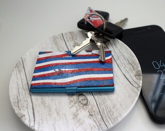 Business Card Case, Red, White & Blue Striped Card Case