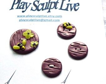 Buttons with Yellow Bees, Brown Fasteners