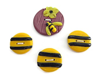 Round Bumblebee Buttons, Yellow, Black and Brown Buttons, Large Bumblebee Buttons