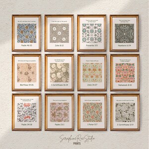 Floral Scriptures Art Prints | Christian Bible Verse Wall Art (Set of 12)