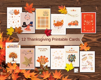 Thanksgiving Cards Set, 12 Printable Thank You Notes (JPG, PDF) Thanksgiving \ Gift-for-Thanksgiving 5x7 Art