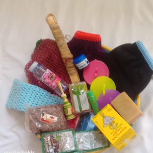 Hammam Spa kit l 100%  Natural Bath Set with Black Soap, Ghassoul Clay, Rose Water & Kessa Gloves