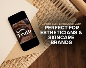 Esthetician Instagram Carousel Template: Skincare Social Media Canva Editable Design