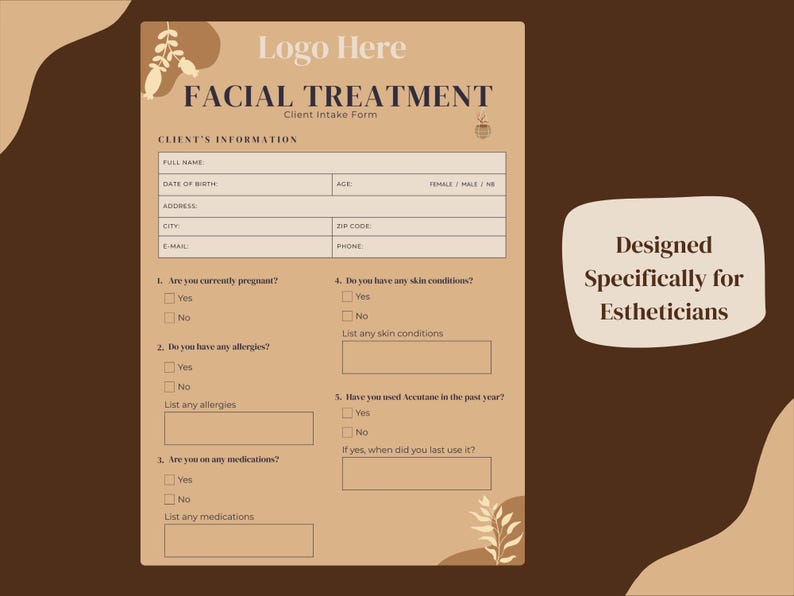 Esthetician Client Intake Form Canva Template | Editable Consent Forms ...