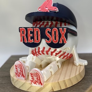 Personalized Boston Baseball Figurine with Magnetic Hat and Hidden Storage