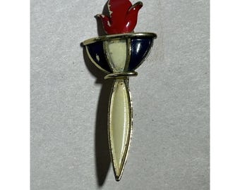 Vintage Olympic Torch Red White Blue Pin Brooch Jewelry Fashion Costume