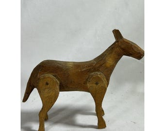 Vintage Hand Carved Wood Wooden Horse Standing Folk Art Primitive  5" Tall