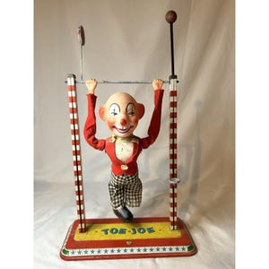 Ancien Jouet Mécanique Clown Acrobate Trapéziste - Fer Et Tissu, Vintage