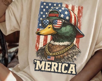 Pato ánade real PNG del 4 de julio – Diseño de camiseta patriótica 'Merica' (Descarga digital)