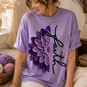 Faith Faux Yarn Crochet PNG | Boho Floral Christian Knitted Shirt Design