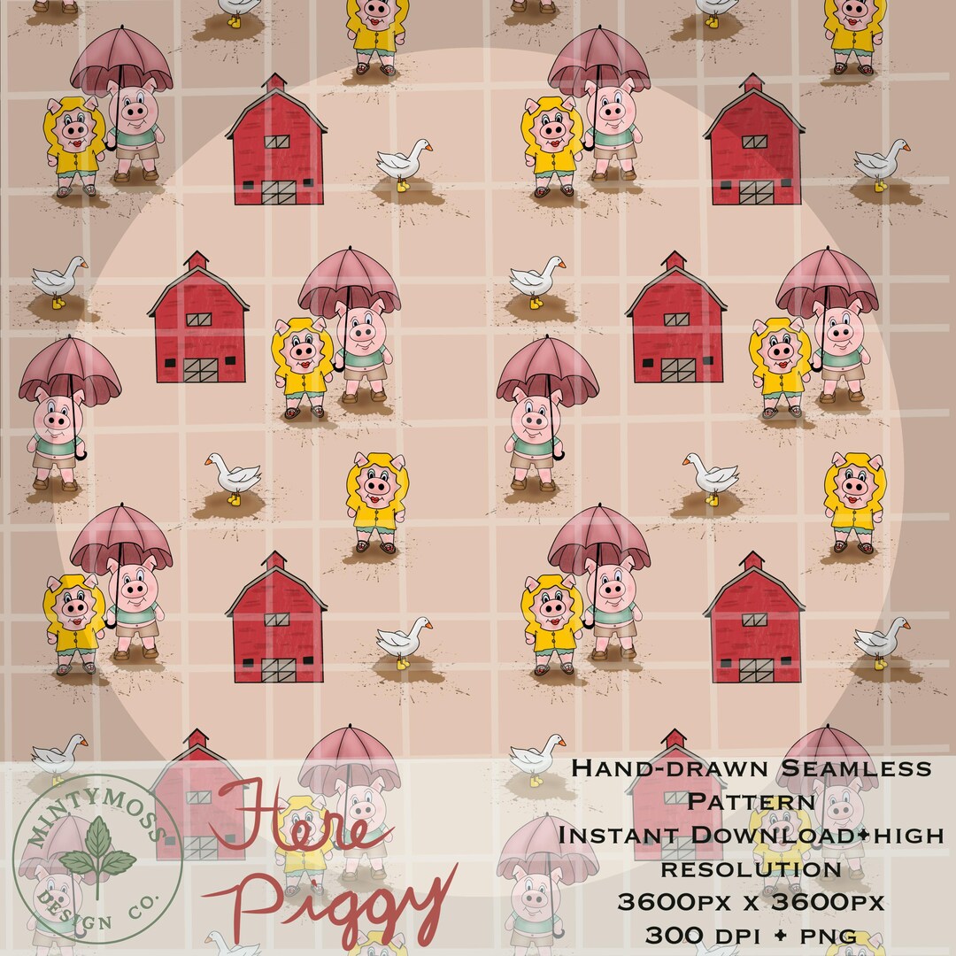Pig Seamless Pattern: Hand-drawn Novelty Design (digital Download PNG ...